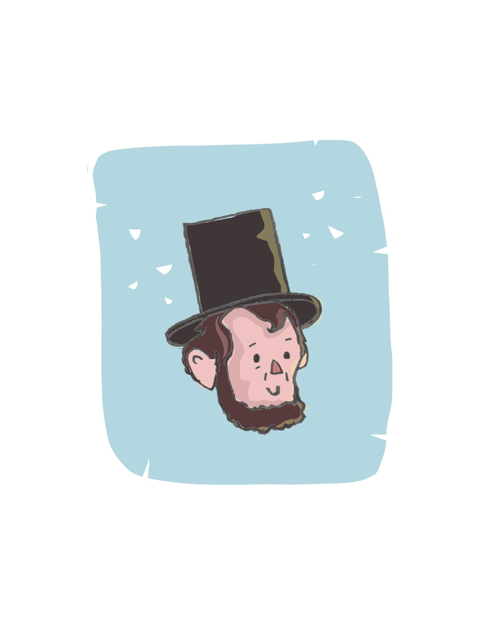 Cartoon illustration of Abraham Lincoln wearing a top hat