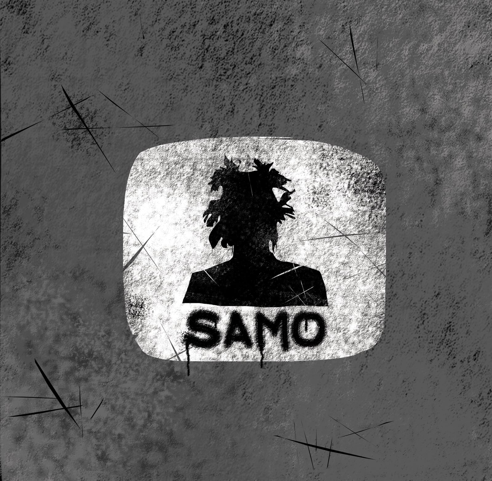 Graffiti-style tribute illustration referencing Basquiat's SAMO tag