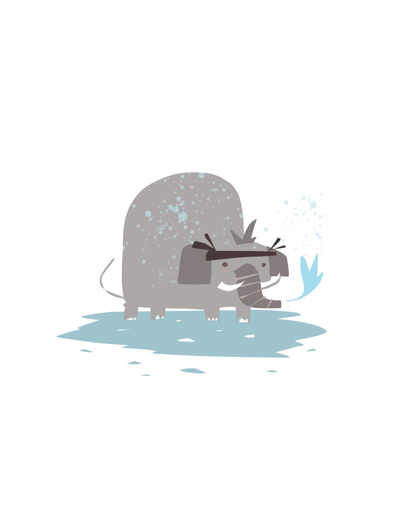 Flat illustration of a woolly mammoth splashing in a puddle