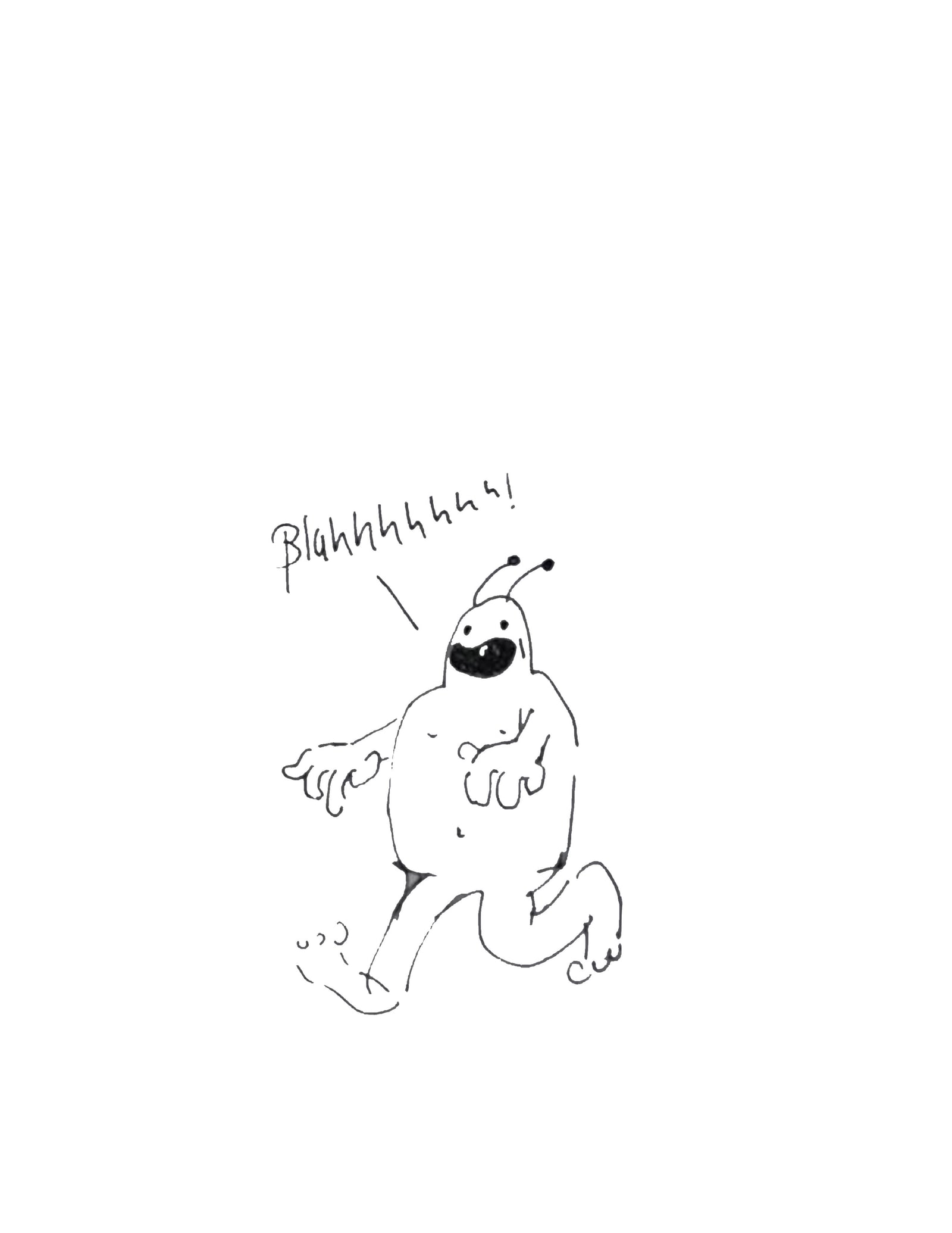 Ink sketch of a monster character running and shouting