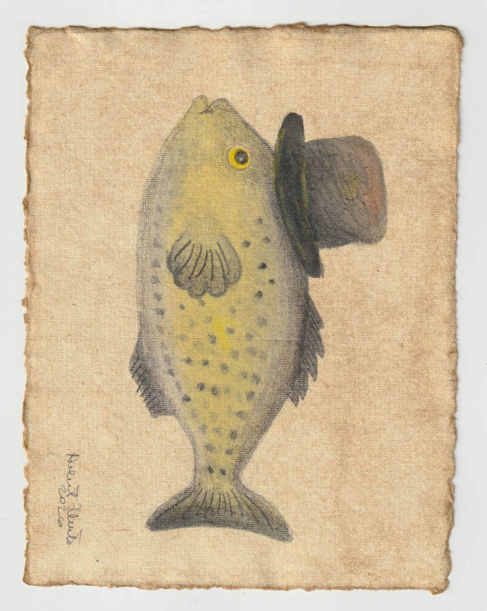 Colored pencil illustration of a fish wearing a top hat