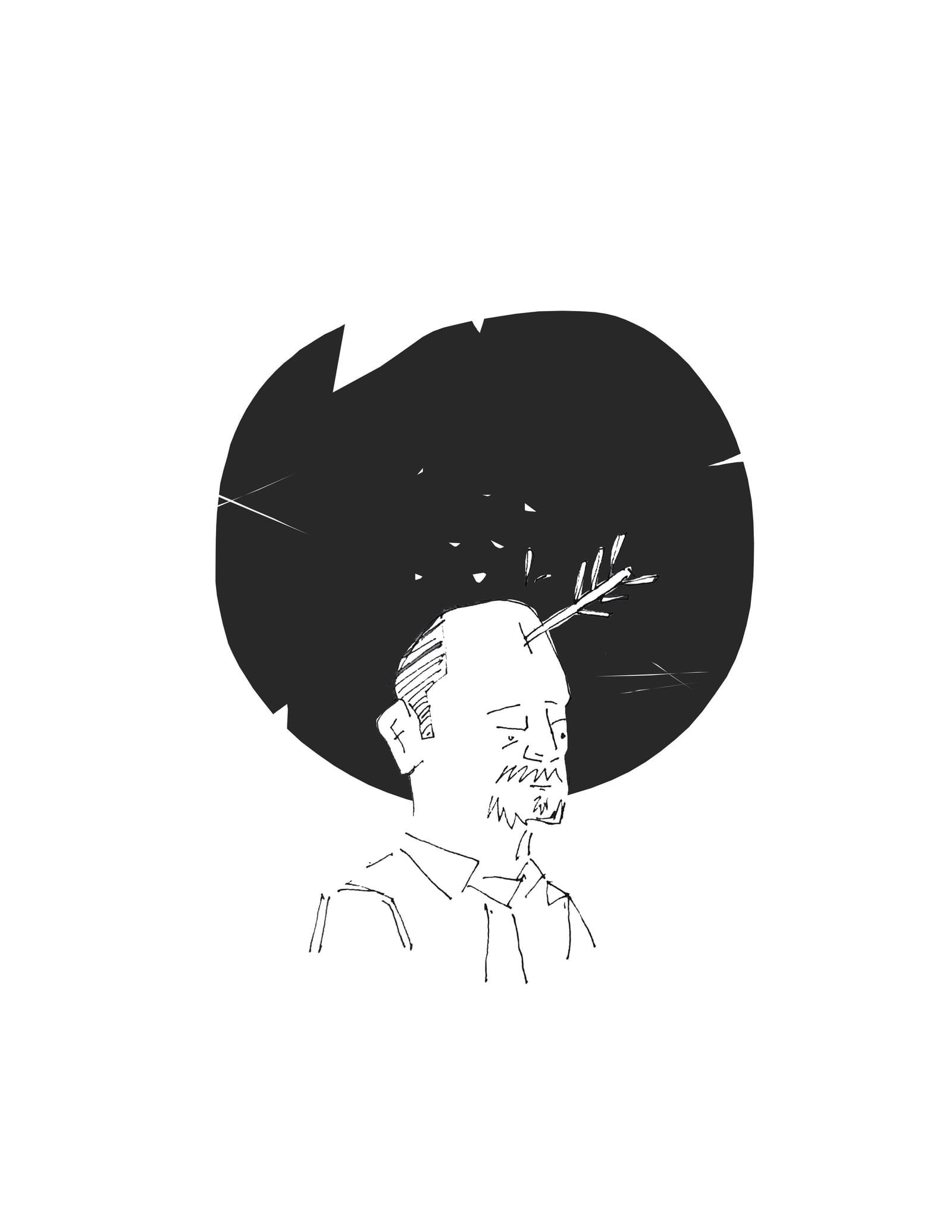 Ink illustration of a man's head with an arrow through it