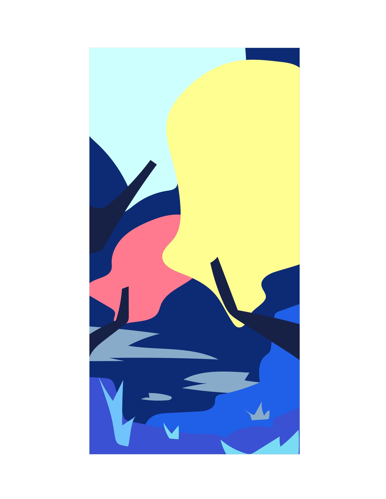 Abstract flat-color illustration of a stylized landscape