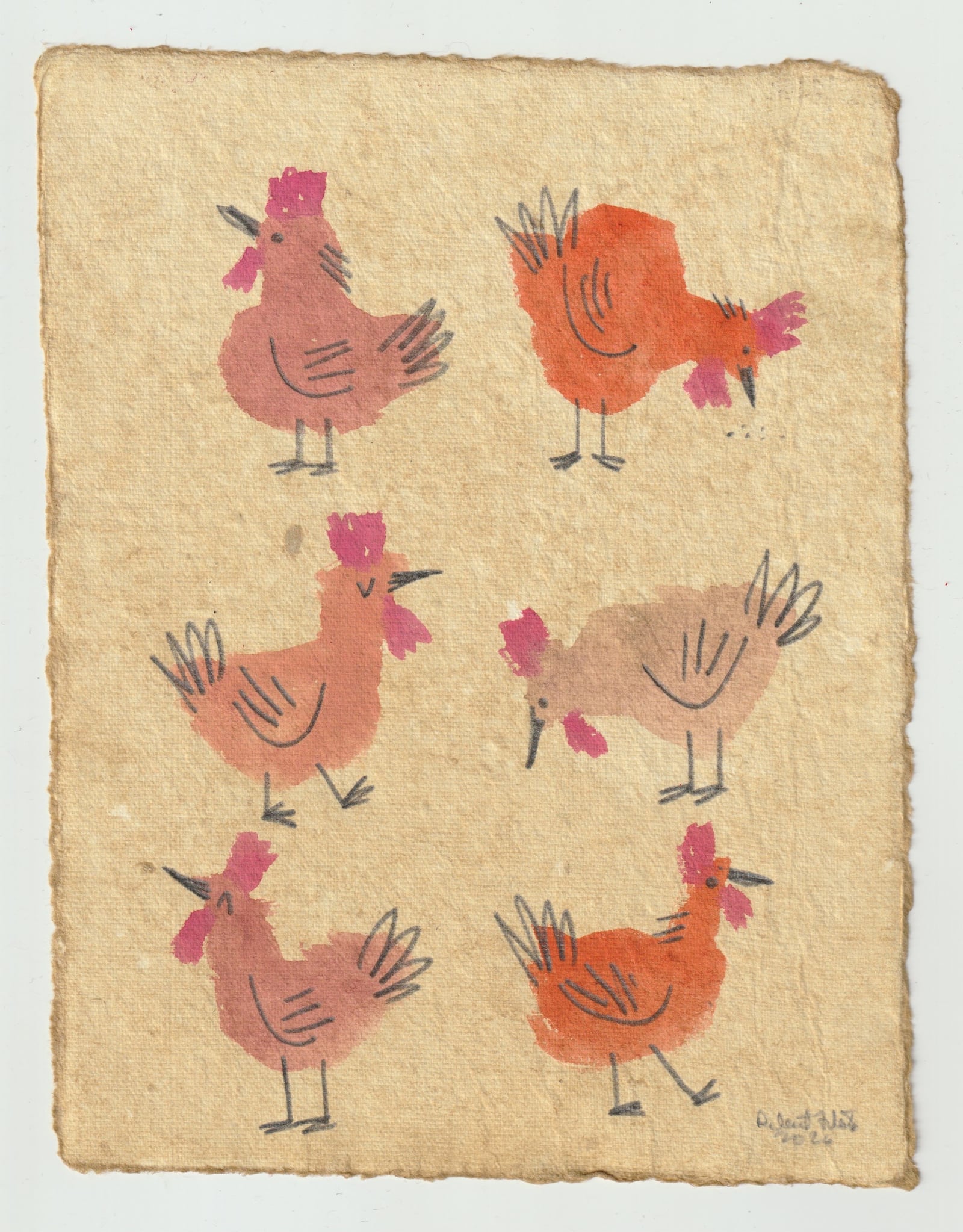 Folk Art Chickens Watercolor Painting 2 illustration by Robert Filiuta