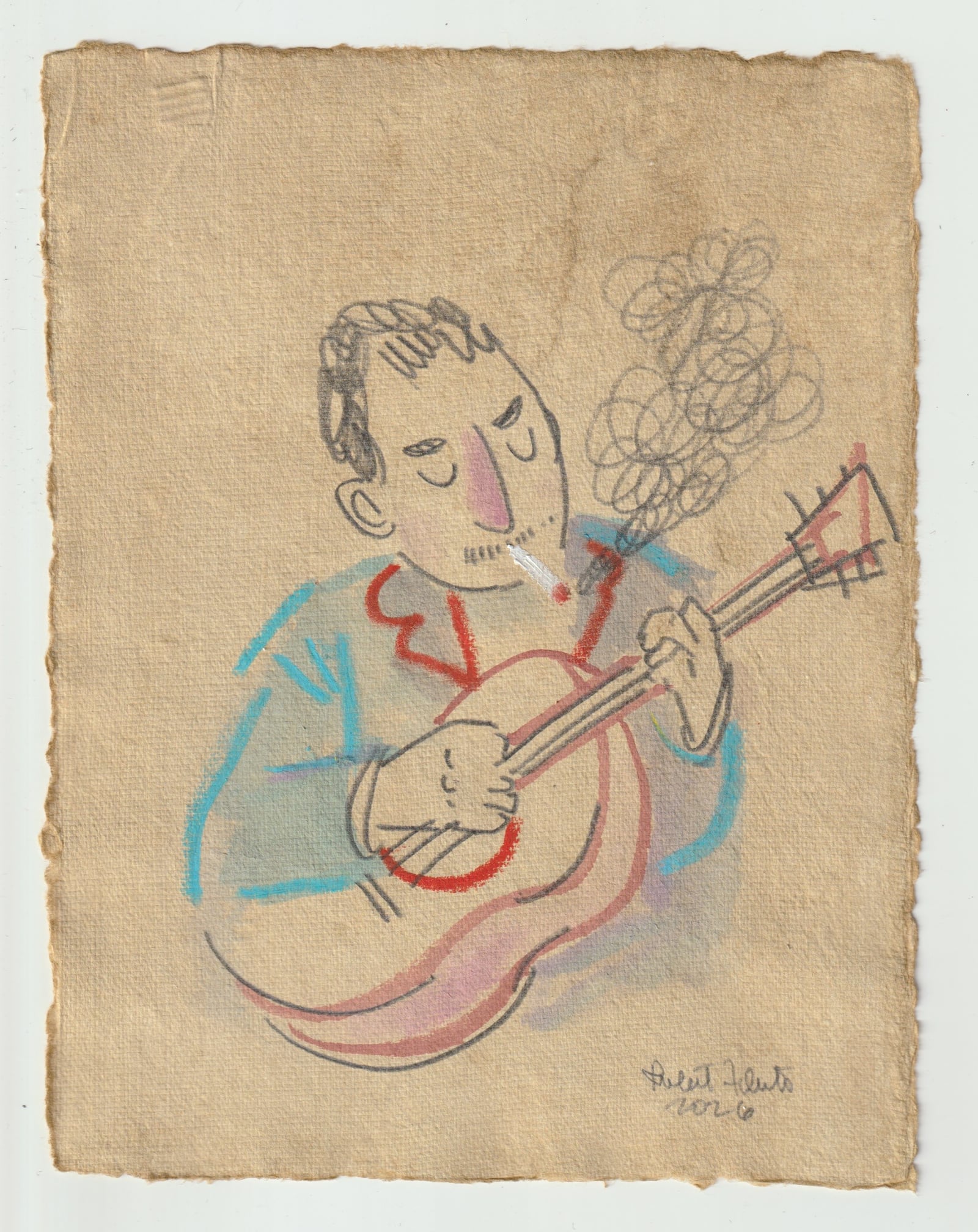 Guitarist Smoking Original Drawing illustration by Robert Filiuta