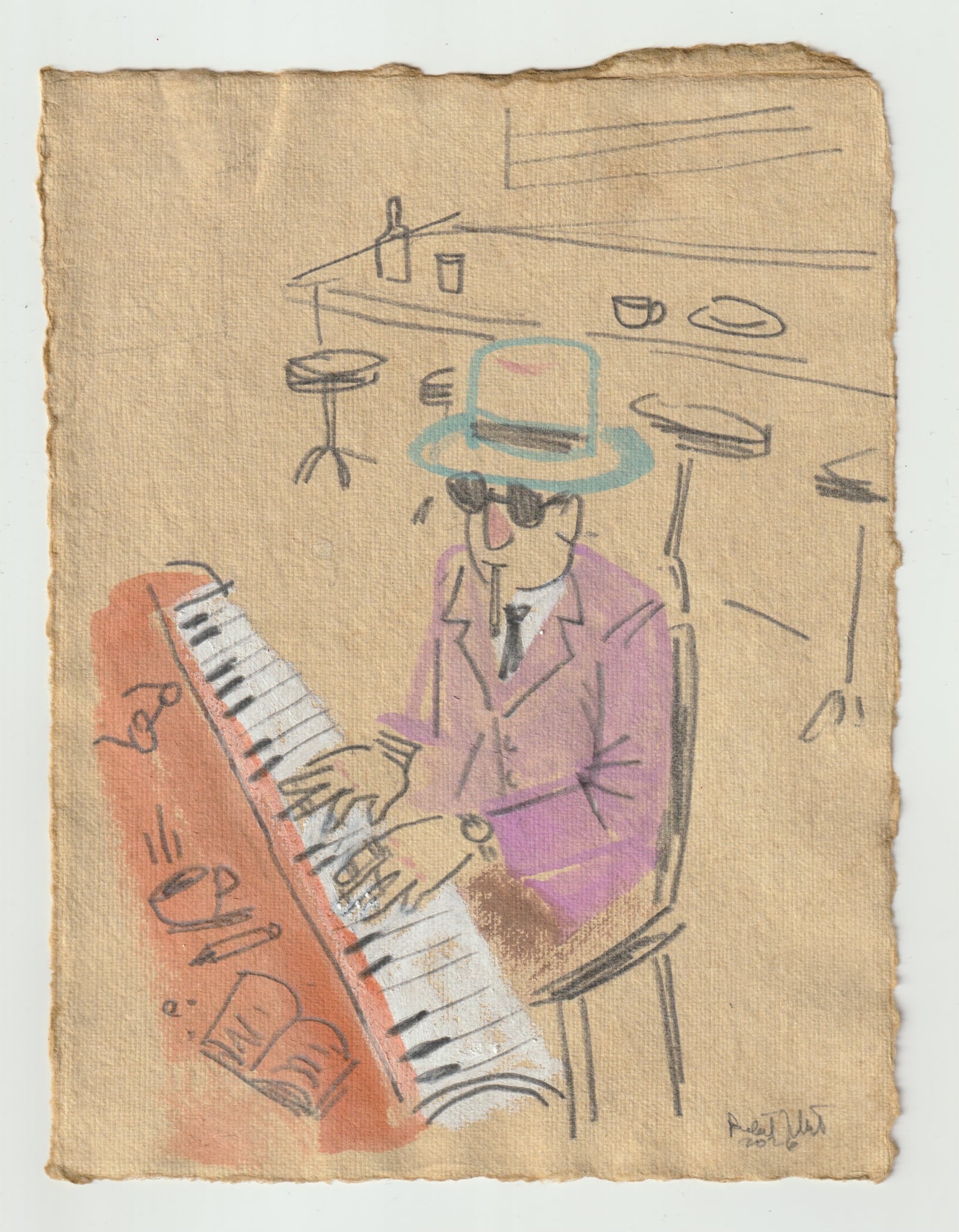 Jazz Pianist At Bar Original Art illustration by Robert Filiuta